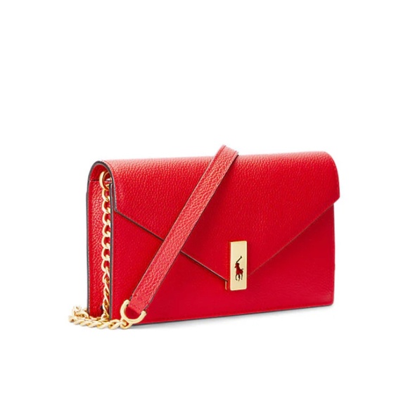 Polo Ralph Lauren Leather ID Chain Wallet / Bag Red - Picture 1 of 8
